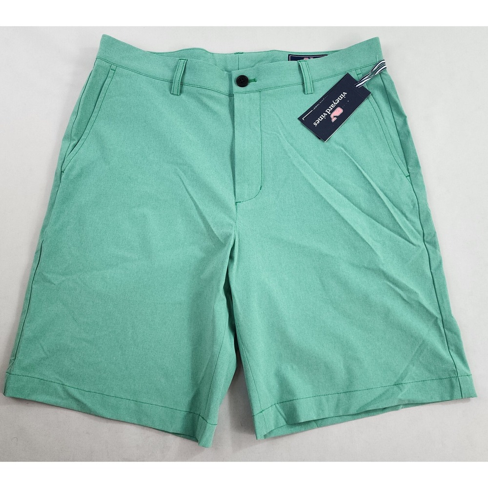 Vineyard Vines breaker shorts W 32 9" pockets zip green $85 mens